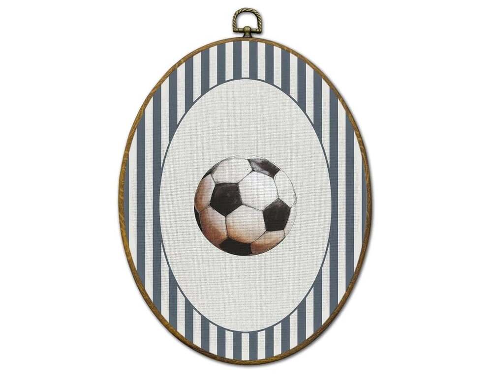 Soccer Ball Wall Art Size 11.4x8.6 Blue Stripe Canvas Decor